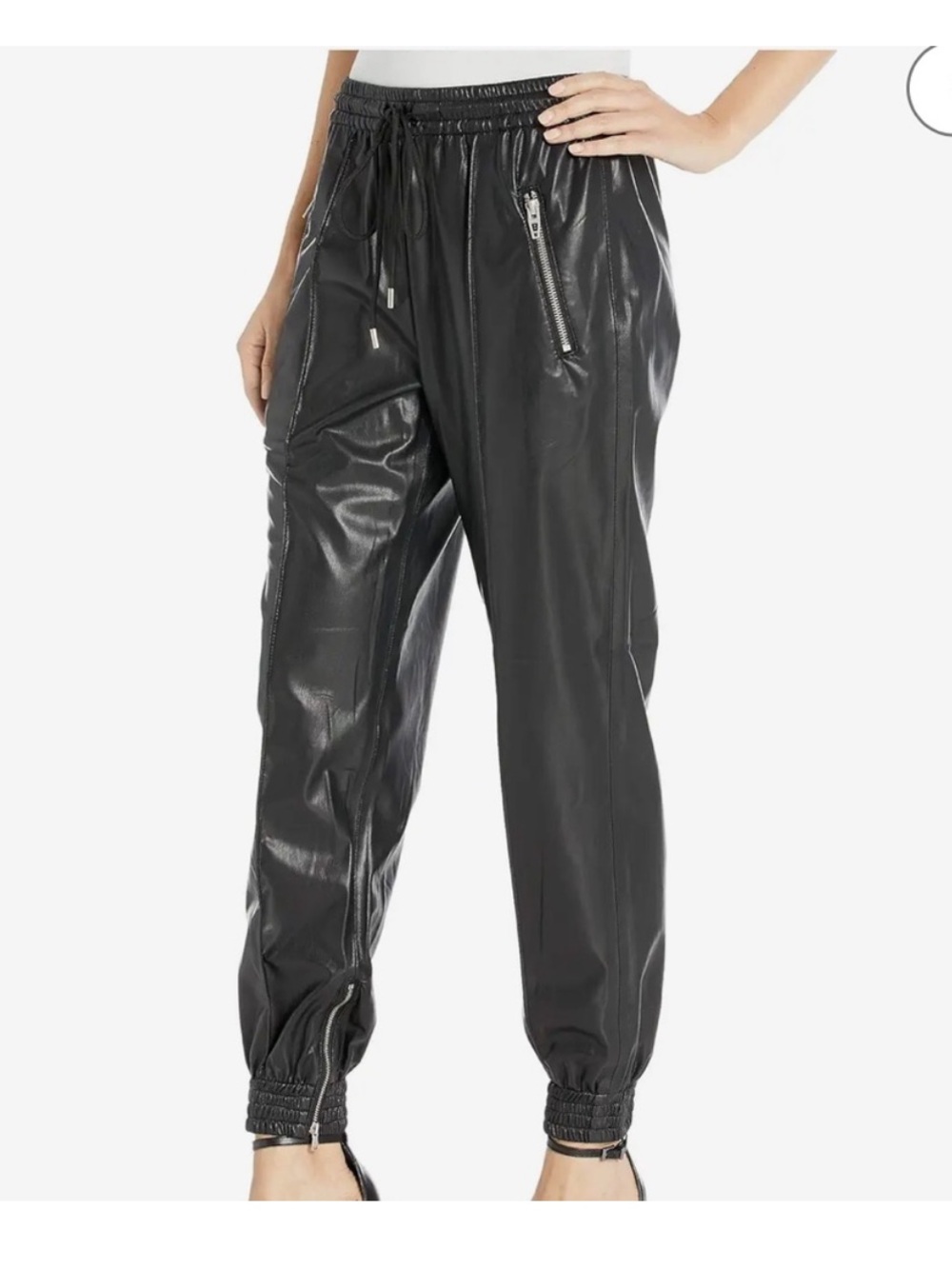 Blank NYC Black Faux-Leather Track Joggers - Picture 3 of 11